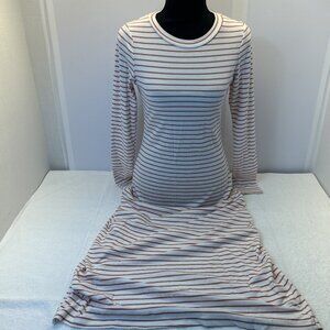 Oak & Trellis Long Knit Dress Stripe Ivory and Clay LS Women SZ M New w/Tags